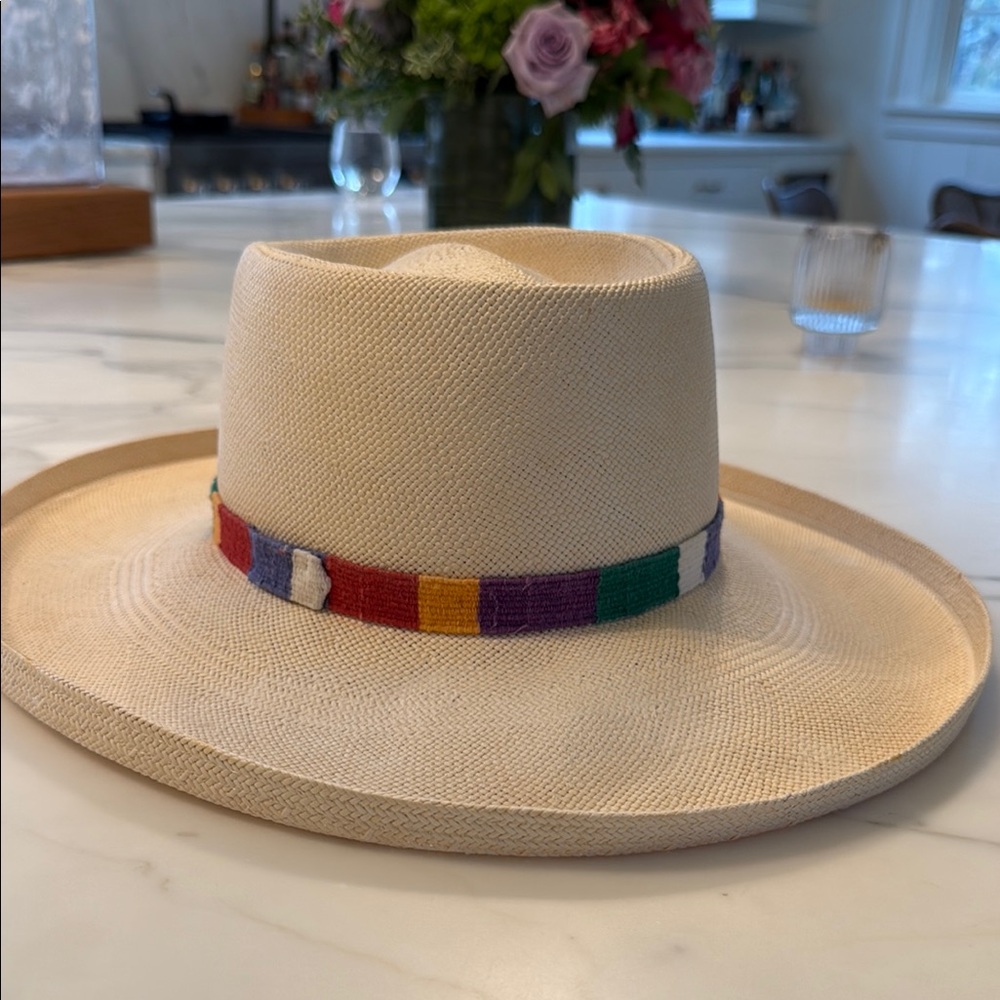 Neiman Marcus Cream and Red Hat with Wide Brim